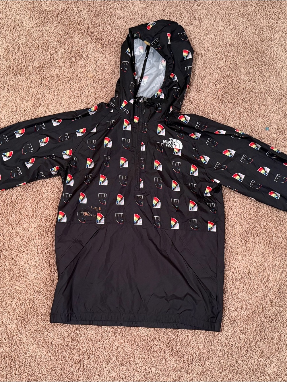 The North Face Kids Black Hooded Anorak with Rainbow Motif